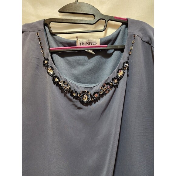 J.R. Nites By Carol Lin Womens 14 Gray Blouson Bead Embellished Flowy Romantic - Picture 9 of 16